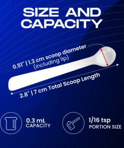 1/16 teaspoon plastic measuring spoon, 0.3 mL (0.33 cc) scoop for 200–300 mg powder